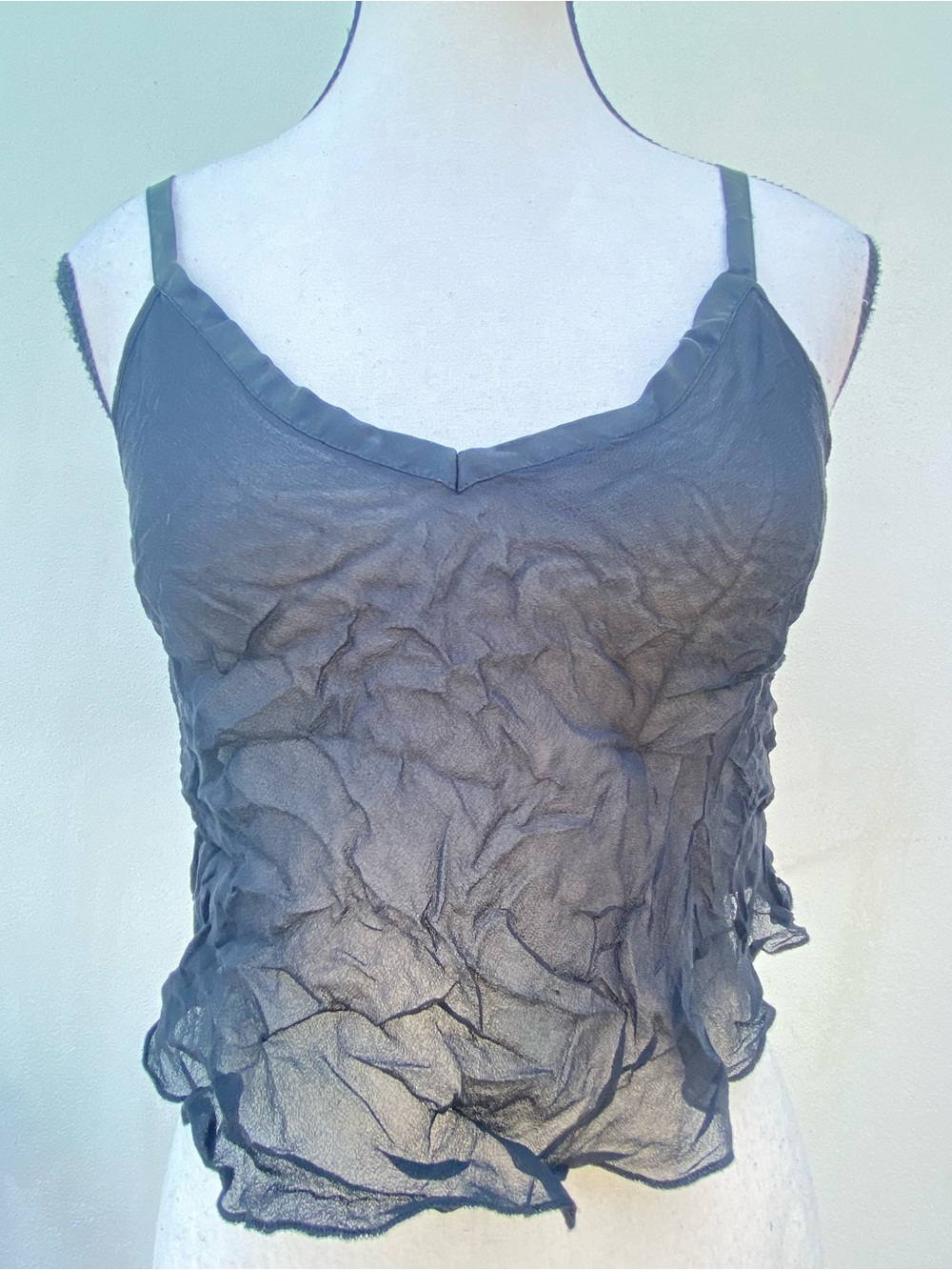 Y2K Mary Green Silk Blend Sheer Black Cami Size Medium